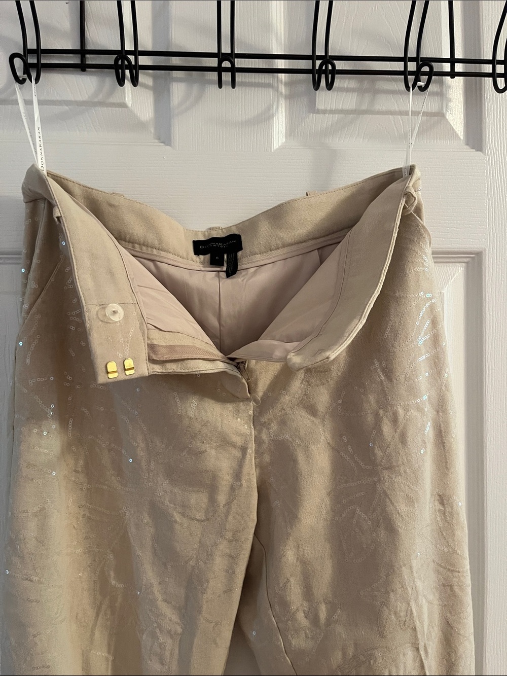 Donna Karan Beige Sequin-Embellished Pants